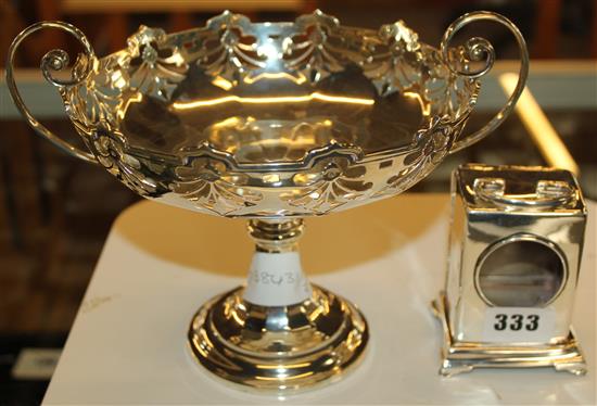 Silver pedestal dish & clock